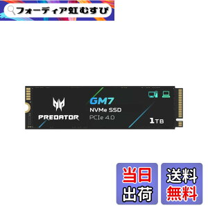 �y���������zAcer Predator M.2 SSD GM7 NVMe2.0 2280 PCIe Gen4x4 ������(�ő�ǂݎ��F7400MB/s�A�ő发�����݁F6500MB/s) ����SSD ���ϋv 3D NAND TLC PS5/PS5 Pro����m�F�ς� ���[�J�[5�N �T�C�Y�F1TB
