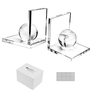 60mmクリスタルボール付きクリスタルブックエンド、重い本用の2ペアL字型クリスタルブックエンド、本棚オフィススクールライブラリ用のノンスキッドスタディギフト