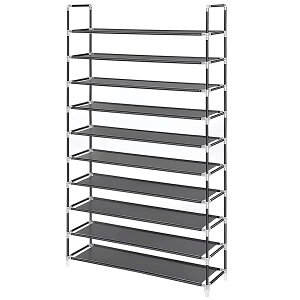 シューズラック 組み立て式 大容量 10段 靴収納 下駄箱 スリムシューズラッ 玄関収納 おしゃれ 靴入れ 靴棚 幅約75×奥行28×高さ176cm (ブラック)