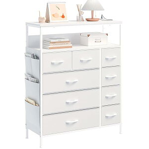 2口コンセント&2段棚 チェスト タンス 側面収納ポケット 衣装ケース 収納棚 洋服 衣類 収納 箪笥 おしゃれ キャビネット ハイチェスト リビング ランドリーチェスト 脱衣所 布製引き出し 整
