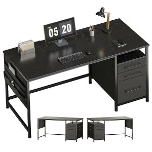 Maihail 机 pcデスク パソコンデスク つくえ ラック付きデスク 幅140cm×奥行60cm 引き出し付き 在宅ワーク デスク オフィスデスク 勉強机 学習机 左右入替可 テレワーク 黒い