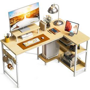 パソコンデスク l字デスク ゲーミングデスク L字型 デスク 机 幅120cm ラック付き pcデスク desk 収納 オフィスデスク 在宅勤務 書斎 組立簡単 ナチュラル