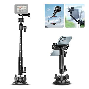 Go-Quick II 吸盤マウント 車載マウント GoPro用 スマホホルダー付き クイックリリース 360度回転 アクションカメラ用 フロントガラスホルダー車載ホルダー 簡単取付 磁気 変換アダプター マージ