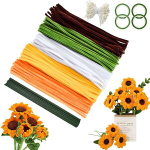 【送料無料】手芸モール ひまわりの手芸キット カラーモール 工作モール 500本 5色混色 30cm 人工花茎40本 双頭花おしべ4本 緑テープ と造花のおしべ約400個付き 花束工作キット 造花DIY 曲げ可