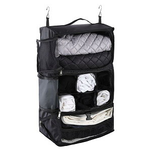 【送料無料】収納ボックス 吊り下げ インナーバッグ 衣類 つりさげ 収納 ラック 旅行 出張 持ち運べるクローゼット 省スペース 大容量 3段 衣装ケース オーガナイザー (Black, XL)