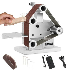 【送料無料】ベルトサンダー 電動 ベルトさんだー ミニ 7段変速 角度調整 ベルト10本付き 荒目/中目/細目 9000rpm 錆落とし/バリ取り/面取り 96W 研磨 DIY 木材/金属/アクリル/基板 家庭用 日本語