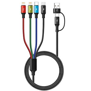 【送料無料】6in1 充電ケーブル 充電コード タイプc 3M 4台同時充電 usb a c 変換 充電器 type c/Lightning(2つ)/micro usb ケーブル あいふおん充電コード iPhone 17/16/15/14 Pro M