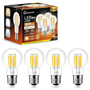 【送料無料】LEDクリプトン電球 口金直径17mm LED電球 電球色 60W形相当 650lm 高輝度 全方向タイプ クリア ミニクリプトン電球 小型電球 密閉器具対応 断熱材施工器具対応 調光器非対応 4個セッ