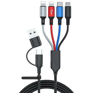【送料無料】【3本セット】6-in-1 マルチ充電ケーブル 2メートル、複数のデバイスに対応した充電ケーブル、iPhone、USB-C、Micro USBに対応 - マルチエンドusbケーブルは2.4Aの高速充電をサポートし