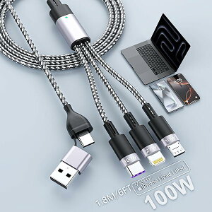 yzy100Wz[dP[u 3in2 100W}[d 1.8m [dR[h ϋv Type C Lightning Micro USB 3䓯[d iPhone/MacBook Pro/iPad Pro/Surface Pro/As