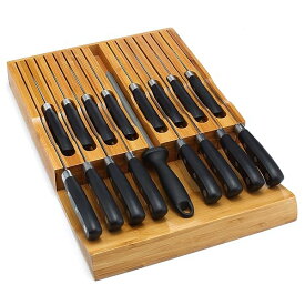 【送料無料】引き出し内ナイフブロック 竹ナイフしオーガナイザーインサート キッチンナイフ引き出しストレージ ナイフシャープナー用スロット付き (ナイフなし)