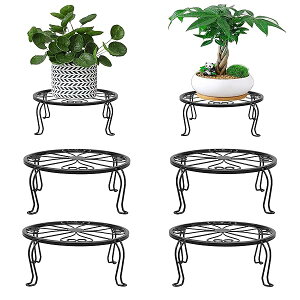 【送料無料】4個組花台 アイアンフラワースタンド 観葉植物 植木鉢スタンド 猫脚付鉢置き プレート 飾り台 ガーデニング アンティーク 室内 屋外 おしゃれ(4個-ブラック)