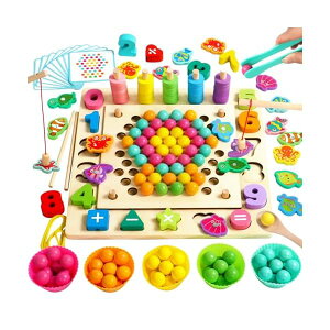 【送料無料】赤ちゃん おもちゃ モンテッソーリ 知育玩具 積み木 魚釣り おもちゃ 6 IN 1 木製の形と色の並べ替えおもちゃ いろいろな遊び方ができる 向き知育玩具 2 3 4 5 6歳 1歳 誕生日プレ