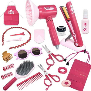 【送料無料】おままごと 22点 美容師おもちゃ ヘアメイク ヘアサロン なりきり お店屋さんセット ドライヤー ヘアアイロン シザー くし メイク道具 美容師さん ごっこ遊び クリスマス プレ