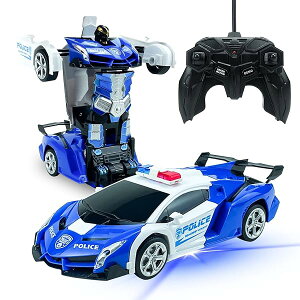 【送料無料】ラジコンカー 変形 ロボット 車おもちゃ パトカー おもちゃ スタントカー 多機能 ロボットに変身できる 1/18 電動RCカー LED搭載 360度回転 ラジコン リモコン モデルカー こども向