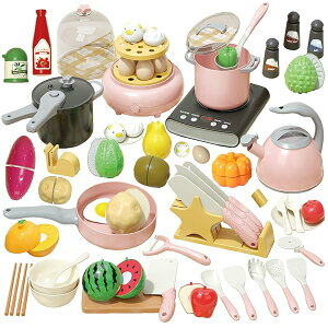 【送料無料】おままごとセット おもちゃ 68点セット リアル噴霧 電磁調理器 2層蒸し器 圧力鍋 お鍋 ままごと用調理器具 贅沢食材 ごっこ遊び 親子遊び クリスマス 誕生日プレゼント 知育玩
