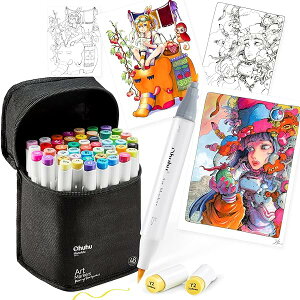 【送料無料】マーカーペン 筆タイプ 48色49本 プロ愛用 基本色 イラスト イラストマーカー 筆・細字 ブレンダーペン1本付き Honolulu Bシリーズ