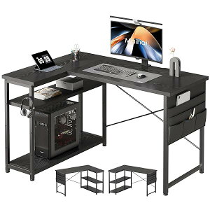 【送料無料】Maihail l字デスク 机 pcデスク 学習机 勉強机 パソコンデスク 右棚左棚 幅99cm コーナーデスク つくえ 棚板高さ調節可能 作業机 L字型 リモートワーク ラック付き ピンテージ