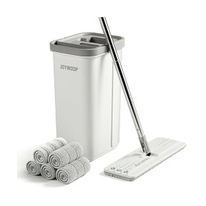 【送料無料】モップとバケツセット ハンズフリー モップ 拭き掃除 フラットフロア用 フローリング 床拭き対応 水拭き対応 絞り器付きフロアワイパー 洗えるマイクロファイバーパッド5枚付