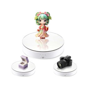 【送料無料】ターンテーブル電動回転台 鏡面 回転方向角度調整可能 45/90/180/360°回転 高速低速切替え フィギュア展示用/撮影用 低騒音 耐荷重5KG 直径195mm(ホワイト)