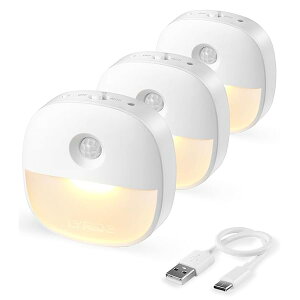 【送料無料】人感センサーライト usb充電式 足元灯 足元ライト 無段階調光 センサーライト led 常夜灯 3モード フットライト 電球色 省エネ 薄型 廊下 寝室 玄関 階段 納戸 室内用 【3個入り?日