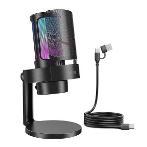 【送料無料】ゲーミング マイク USB PC マイク ストリーミング ポッドキャスト レコーディング用 コンデンサー デスクトップコンピューターマイク RGB変換コントロール タッチ式ミュート ヘ
