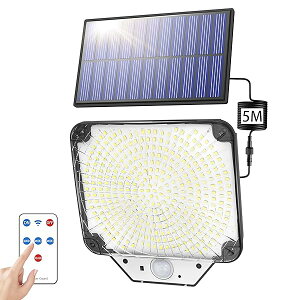 【送料無料】センサーライト 屋外 ソーラーライト 人感センサー 分離型 344LED リモコン付き 5M延長コード 自動点灯 4つ知能モード 電気代不要 ガーデンライト 設置簡単 玄関/廊下/庭先/壁掛け