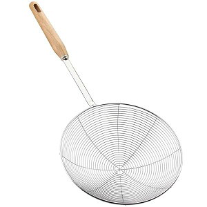 【送料無料】カス揚げ すくいざる あく取り ざる ステンレス 木柄 直径19.5cm 大 ストレーナー 調理器具 油切り 水切り こし器 そば