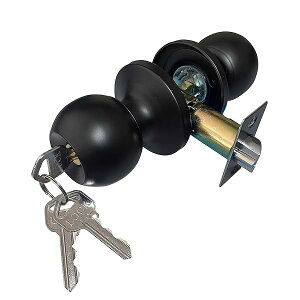 【送料無料】堅塁金物ドアノブ・ツマミ 鍵付き 円筒錠 トイレ室内 寝室 玄関 部屋 屋外 浴室に適用 (鍵付き30-50黒)