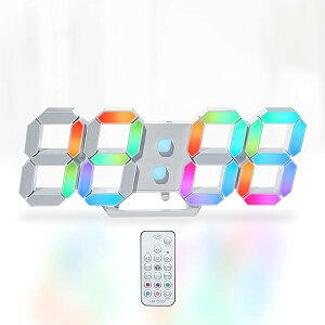 【送料無料】多色デジタル時計 7色LED掛け時計 RGB置き時計 明るさ調整可能な ネオン壁掛け時計 9.7インチリモコン付き 時間表示(12/24時間)/日付/温度(℃/?) アラーム機能