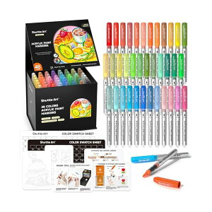 【送料無料】アクリルマーカー 48色セット 直液式 ブラシペン先 1~5mm 水性 ペイントマーカーペン 防水 速乾 耐水 耐光 アクリル絵具 石・木材・金属・プラ板・ガラス・陶器に書ける 収納ケ
