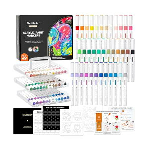 【送料無料】アクリルマーカー 36色セット 直液式 ブラシペン先 水性 ペイントマーカー カラーペン 防水 速乾 耐水 耐光 アクリル絵具 石・木材・金属・プラ板・ガラス・陶器に書ける 収納