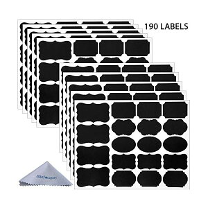 【送料無料】黒板ラベル ラベルステッカー 再利用可能 メイソンジャー/香辛料/ガラス/カップ/ボトルに対応 防水黒板シール 10シート 190枚入り 組み合わせ形状 【ブラック】