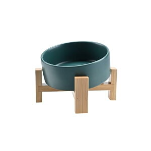 【送料無料】15度 傾斜 犬 ボウル 斜め 陶器 猫 餌入れ ペット 水入れ 木製 ボウルスタンド付 高さ調整可能 フードボウル 食べやすい 400ml グリーン