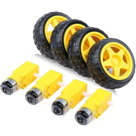 【送料無料】4個DC3V-12VDCギヤードモーター四輪駆動モデルカー/ロボットボディ/航空機モデル6歳以上 + 4pcsプラスチックタイヤホイール用