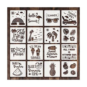 【送料無料】花柄 サマーパーティー 製図用 16枚セット 葉 フルーツ 花 ヤシの木 テンプレート DIYスクラップ ステンシルシート 絵画ホワイ 絵図 絵描き道具 描画ツール 手帳用に (ホワイト A)