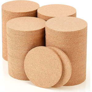 【送料無料】おしゃれ コースター コルク 木製 厚さ5mm 直径10cm 丸型 100枚入り、耐熱性、 滑り止め 、ドリンク用 コルクコースター 、diy装飾に適用、丸いエッジのコーヒーテーブル用コルク