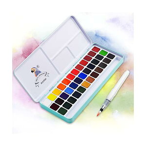 【送料無料】固体水彩絵具 セット ブラシ付属 (36色) パレット アラビアガム