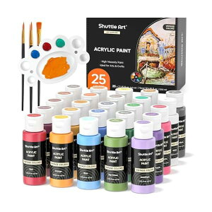 【送料無料】アクリル絵の具 ビンテージカラー 25色 絵の具セット 60ml ペイントブラシ3本 パレット付き ヴィンテージ風 伝統色 キャンバス/石/木/ガラス/セラミックに描ける 絵具 画材セット