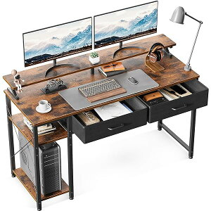 【送料無料】ゲーミングデスク ラック&引き出し2杯付き 幅120cm パソコンデスク 机 pcデスク モニター台付き ワークデスク オフィスデスク おしゃれ 省スペース 一人暮らし 在宅勤務 左右入れ