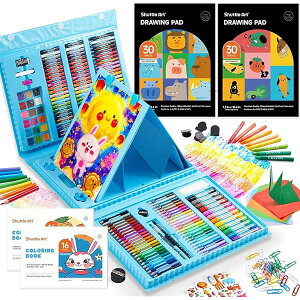 【送料無料】お絵描きセット 335点 アートセット 画材セット 色鉛筆 クレヨン 固形水彩 折り紙 塗り絵 スケッチブック イラスト 水彩画 鉛筆画 パレット・ブラシ付き お絵かきセット 収納ボ