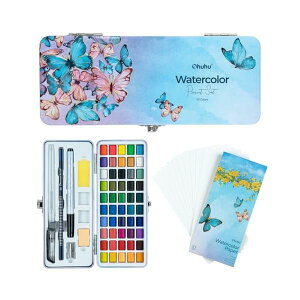 【送料無料】固形水彩 透明 50色 水彩絵の具セット 鮮やか 絵具 画材 塗り絵 旅行 スケッチ 大人 誕生日 クリスマス プレゼント コンパクト 収納ケースと付き