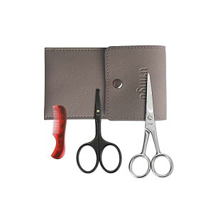 【送料無料】髭 はさみ セット ステンレス鋼材料 シャープブレード 小さな櫛が付属しています 口ひげ、鼻毛、顔、その他の体毛の安全なトリミングに適しています 携帯用レザーケース付き