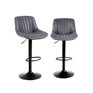 【送料無料】カウンターチェア 2脚セット 背もたれ ハイチェア 調節可能 回転バーチェア 足置き 昇降式ハイチェア フェイク PUレザー キッチンチェア グレー