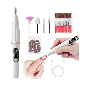 【送料無料】ネイルマシン 電動ネイルマシーン コードレス 11 点セット(ドリル 10 個付) 5 段階スピード調整 正逆回転 ジェル除去/甘皮処理/爪磨き/ネイルケア全対応 USB 給電 家庭用 初心者