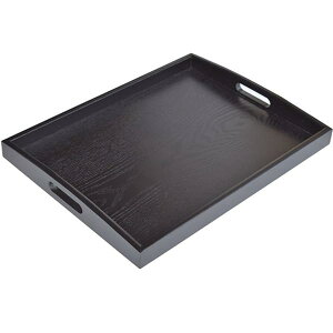 【送料無料】木製トレー お盆トレイ おしゃれ 長方形 漆塗り 黒 木目 四角 北欧 すべらない 洗える 長角膳 角型 長手盆 定食用 ウッドトレー 定食盆 北欧 舟型 (45X35cm)