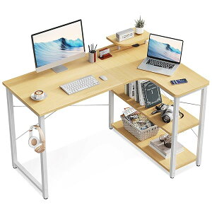 【送料無料】ゲーミングデスク L字 パソコンデスク 幅110 デスク desk 机 pcデスク 棚付き オフィス ワーク 在宅勤務 ?子 勉強机 組立簡単 ナチュラル 右棚