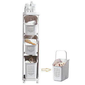 【送料無料】ランドリーバスケット 4段 隙間収納 ランドリーワゴン 洗濯籠 脱衣所 ランドリーラック 北欧 ランドリー 収納 キャスター付き取り外し 簡単な組み立て レクエア ランドリー バ