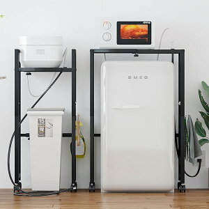 【送料無料】ゴミ箱上ラック 幅40-60奥行34高さ90cm 多機能横幅伸縮式 コンセント付き キッチンツールラック レンジ台 オーペンラック ゴミ箱収納 プリント台ラック 可動式棚板多段調整 幅40-6