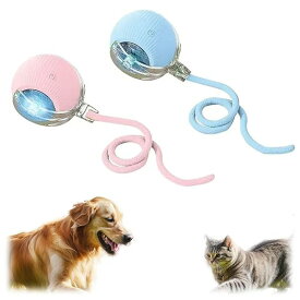 【送料無料】2個 猫おもちゃ 自動 猫 ボール USB充電式 LEDライト搭載 360°自動回転 3モード搭載 電動おもちゃ 球体自動猫じゃらし ペットおもちゃ シリコーン素材 一人遊び 運動不足対策 ストレス解消 屋内用 充電ケーブル付き(青+ピン